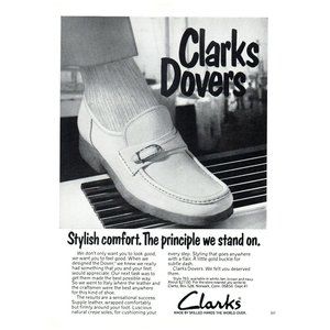 1974 Clark's Dovers White Slip-On Loafers Vintage Print Ad Disco Fashion Decor